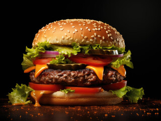 hamburger on black background