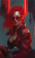 Fototapeta na wymiar hot sexy cyberpunk girl in red clothes