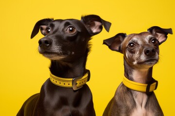 Two mutt dogs on yellow background