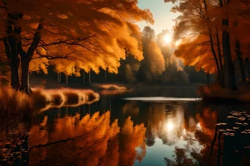 Foto op Canvas autumn landscape with lake and trees generated ai- © Mazhar