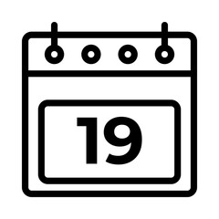 19th Daily Calendar Icon Vector. Outline Calendar Sign. vector illustration graphic