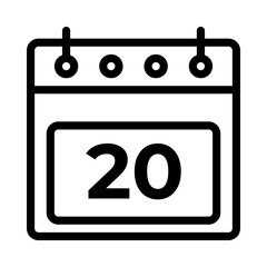 20th Daily Calendar Icon Vector. Outline Calendar Sign. vector illustration graphic