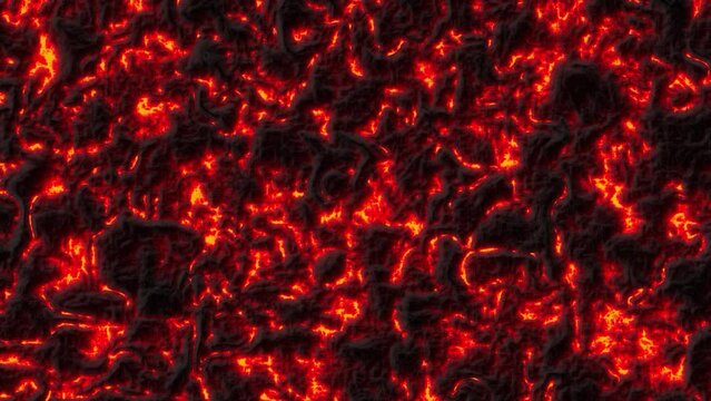 Black lava field with hot red orange lava flow
