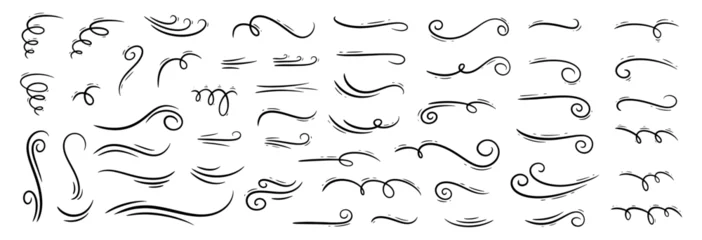 Fotobehang Big set of line winds. Air, wind, swirl in doodle illustration style. Vector illustration on white background © Alena Oduvanina