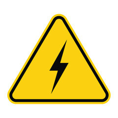 Electric shock danger icon. High voltage shock caution sign with electric lightning. Warning, danger, yellow triangle sign. Vector illustration.High voltage icon, danger vector symbol on white.
