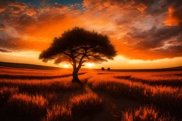 Foto op Canvas sunset and tree © Mazhar