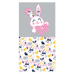 cute bunny with all over print vector.
