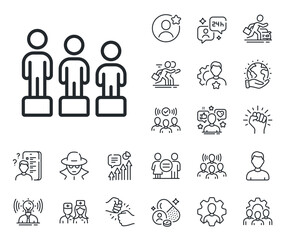 Equity culture sign. Specialist, doctor and job competition outline icons. Equality line icon. Gender diversity symbol. Equality line sign. Avatar placeholder, spy headshot icon. Strike leader. Vector