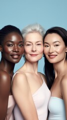 Obraz premium Skincare campaign group portrait with mature attractive women. Ethnical diversity