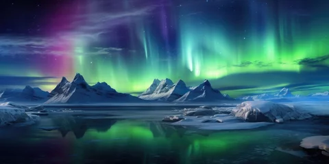 Foto auf Acrylglas Nordlichter Fantastic landscape with northen light