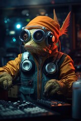 funky fish with with dj headphones