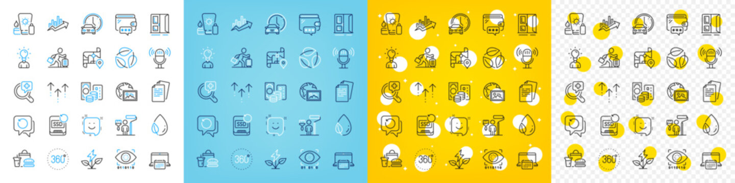 Vector icons set of Book car, Leaf dew and Web photo line icons pack for web with Open door, Travel delay, Documents outline icon. Eco power, Artificial intelligence, Painter pictogram. Vector