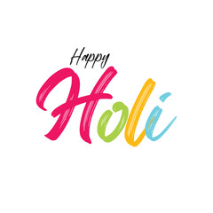 Indian Happy holi festival. Vector Illustration of Holi Festival with colorful calligraphy. Creative banner of India Festival. Traditional pot and text Happy holi. Holi typography White background