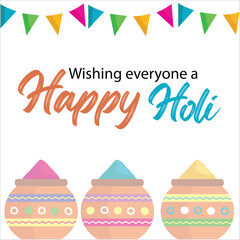 Happy holi festival. Vector Illustration of Holi Festival with colorful calligraphy. Creative banner of India Festival. Traditional pot and text Happy holi. Holi banner and poster design typography.