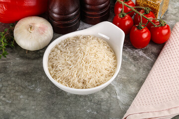 Raw delicous basmati rice heap