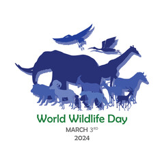 World Wildlife Day Poster Template illustration. Earth globe in composition of  World on background with landscape. World wild life day in March 3. Vector illustration.