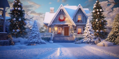 Fototapeta premium Fabulous Santa Claus house in the forest