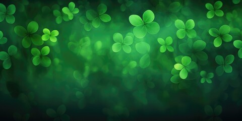 Shamrocks on a green background celebrate St. Patrick's Day.