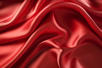Red shiny silk cloth texture, silky smooth soft fabric, wavy liquid satin