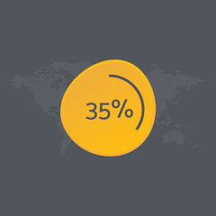 35 percent chart. Vector symbol. Percentage infographic sign. Dotted world map background. Illustration, icon for business, finance, progress, report, web design, download