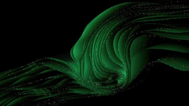 4K Flying cloth. Abstract background. Silk Fabric. Holiday motion wallpaper. Christmas video. 3D rendering. Flowing by wind. Slow motion. Dark green color.