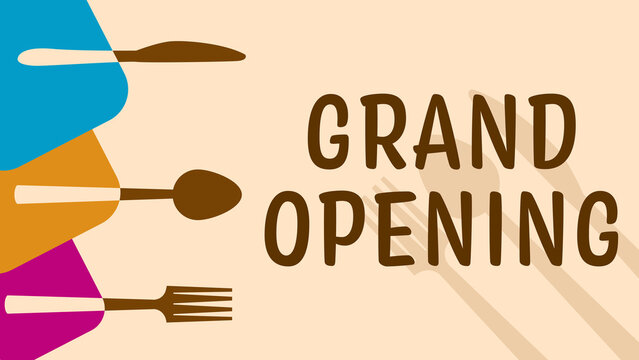 Grand Opening Spoon Fork Knife Colorful Rounded Squares Left Text 