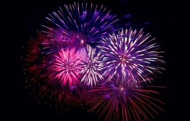Fototapeta premium A dazzling view of colorful fireworks bursts across the night sky, fireworks in the night sky, fireworks in the sky, fireworks in the night, happy new year fireworks, happy new year, new year, night