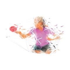 Woman playing table tennis, ping pong, low poly isolated vector illustration, geometric drawing, front view