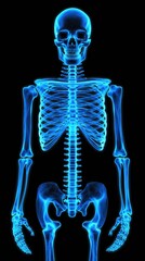 Human Skeleton Blue color, on black background
