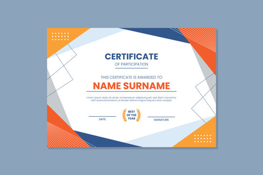 Certificate of Appreciation or Participation template. Abstract Trendy geometric design background