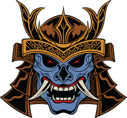 Vector illustration oni mask head with samurai