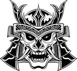 Vector illustration oni mask head with samurai