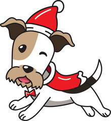 Cartoon wire fox terrier dog with christmas costume for design.