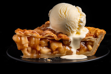 Apple Pie with a Scoop of Vanilla Ice Cream, Homemade Organic Apple Pie Dessert. Generative AI