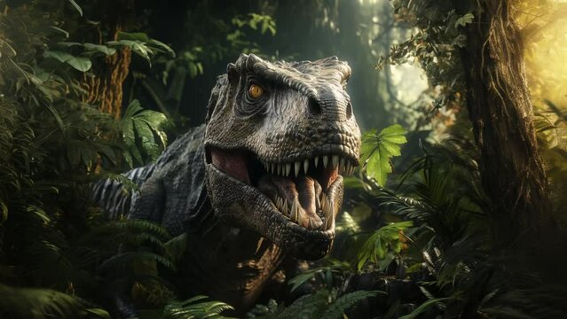 TRex roaring in the forest, 4k HD
