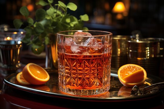 An exquisite photo depicting a modern Negroni, ideal for trend-setting bars and restaurants looking to showcase their contemporary cocktail offerings.
