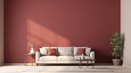 Fototapeta na wymiar Maroon and beige color living room interior and walls design