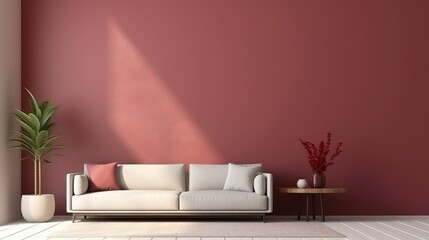 Fototapeta na wymiar Maroon and beige color living room interior and walls design