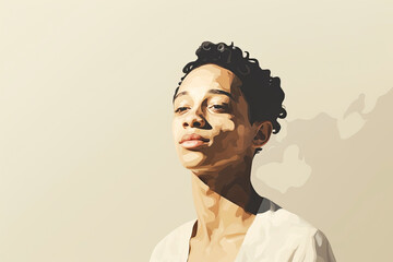 Fototapeta premium Handsome man with vitiligo (a pigmentation disorder characterized by the loss of melanin pigment in certain areas of the skin) looking confidently into the distance