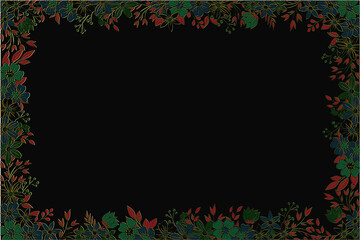 Floral Decoration Frame for Photo or Text, Design of Christmas card with Copy space, Multi Coloured Embossed and Shiny Flower