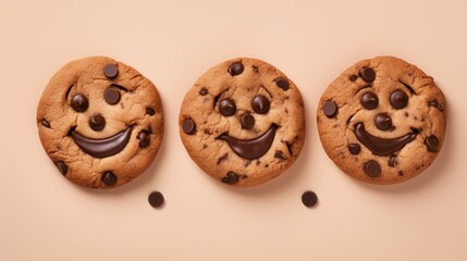 Obraz premium Cute chocolate smiley shape cookies with pastel background