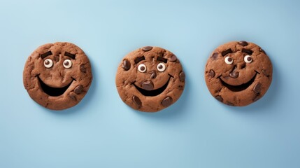 Obraz premium Cute chocolate smiley shape cookies with pastel background