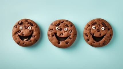 Obraz premium Cute chocolate smiley shape cookies with pastel background