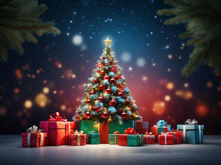 Fototapeta premium christmas tree and gifts