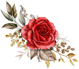Autumn rose bouquet watercolor