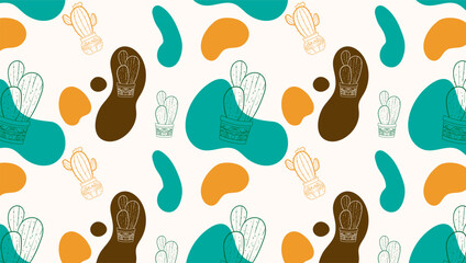 cactus seamless pattern, Seamless pattern with cute cactus on a summer background abstract. Vector illustration.