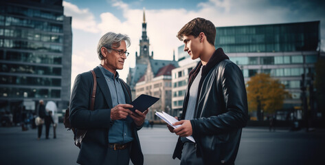 business people talking on the phone in the city