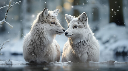 two wolves in winter
