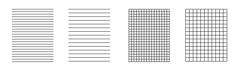 Fototapeta premium School checkered sheet backdrop. Lines paper page isolated. Cells notebook pattern, grid banner set, square graph project texture, mockup template copybook. Vector illustration