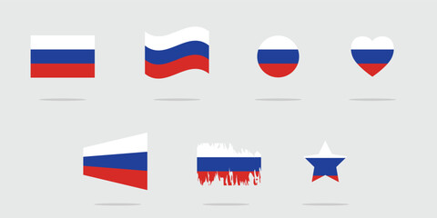 Russian federation flag. Russian flag with different shapes. . Flag of Russia. National symbol. Russian flag symbol. white, blue and red colors. Vector design.
